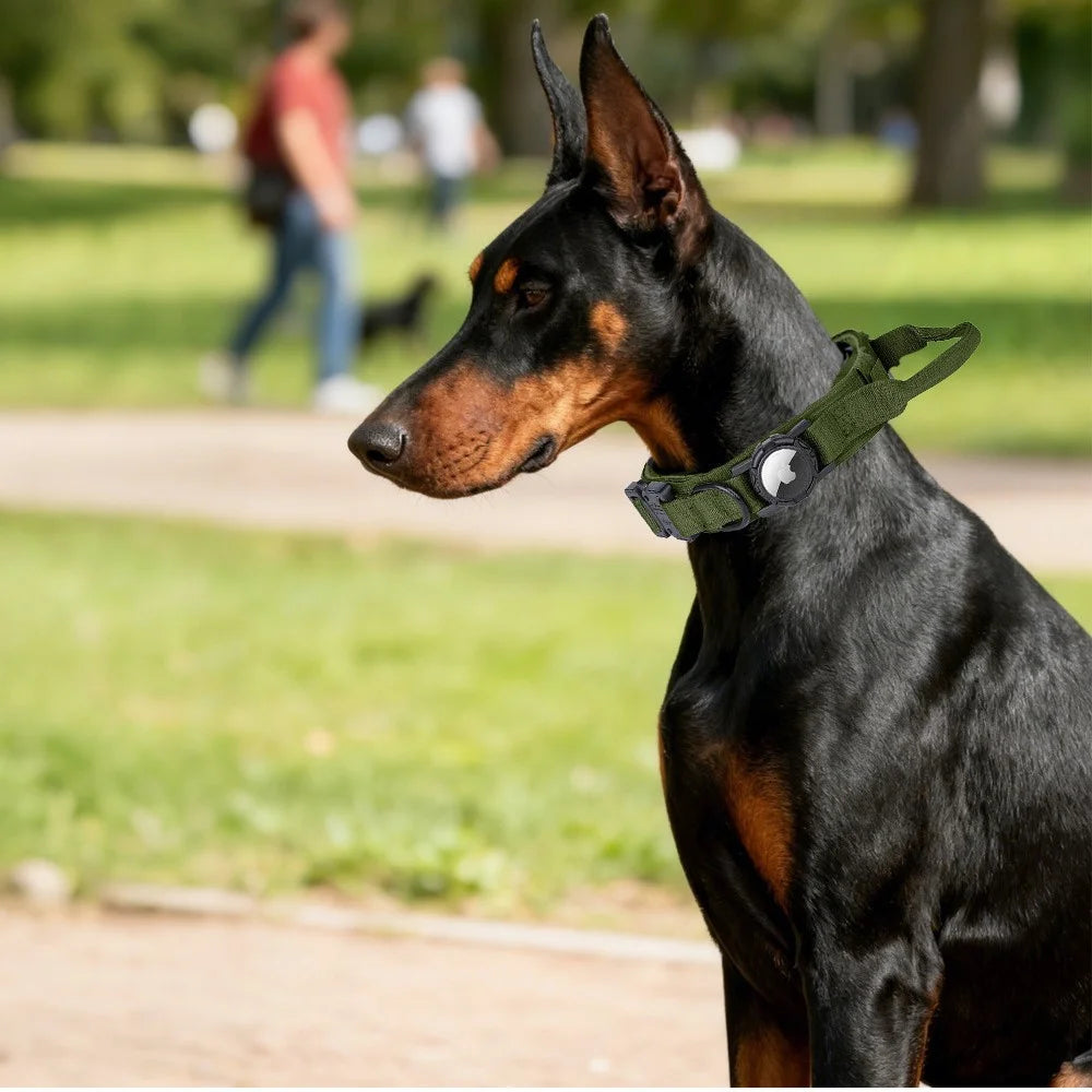 Size L Tactical Dog Collar for Apple AirTag Nylon Double Layer Padded Waterproof Quick Release Buckle - Black - 2