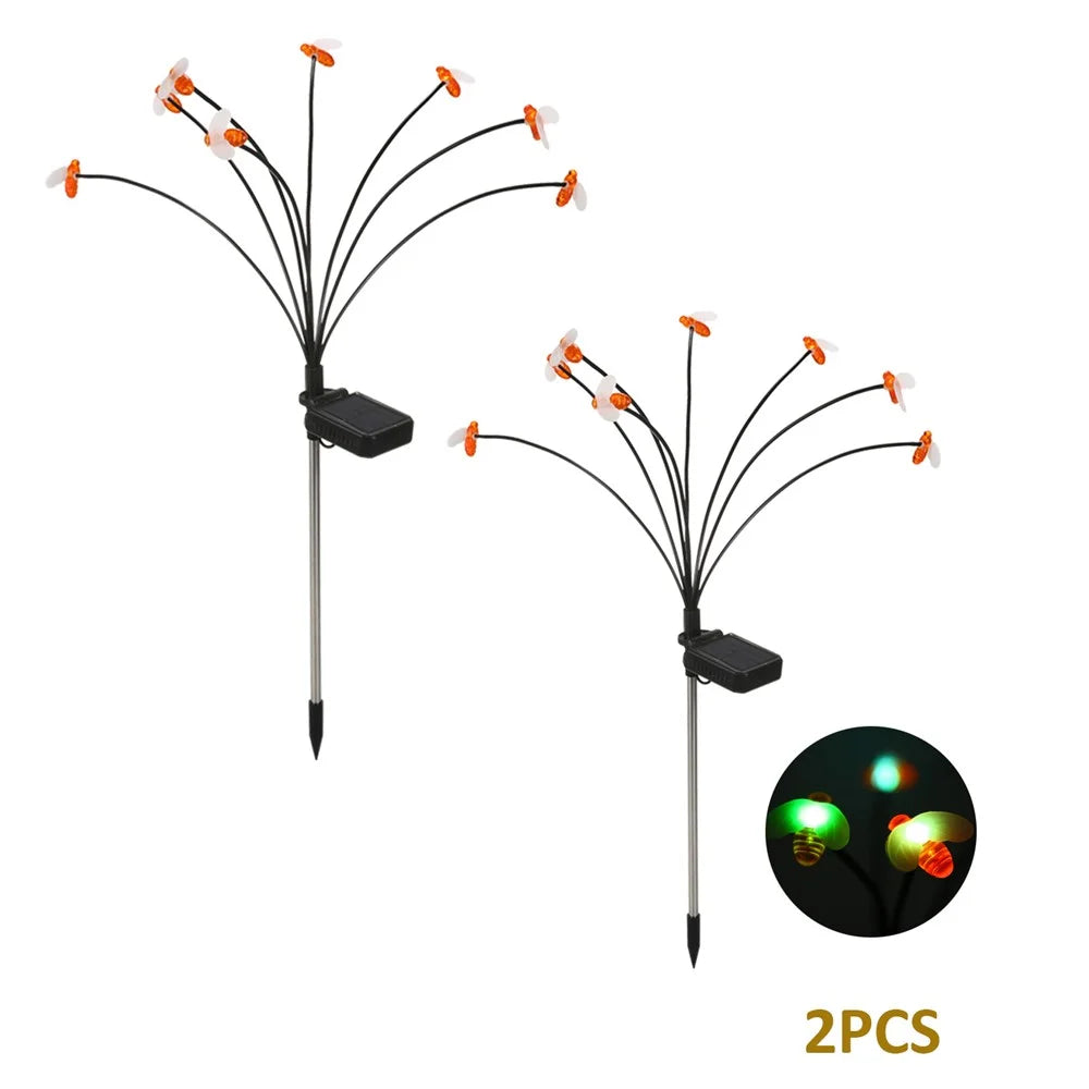 2Pcs Outdoor Solar Power Gardening Light Bee Style Water Resistant Garden Lawn Lamp - 1