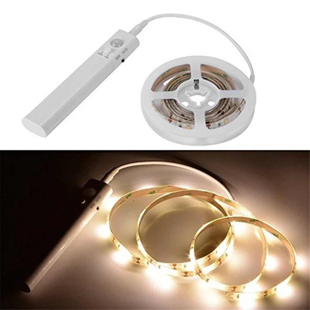 1m 30-LEDs Light Strip 5V Battery Powered Sensing Light Indoor Lamp for Home Bathroom Cabinet Window Decor - Warm-White Light - 1