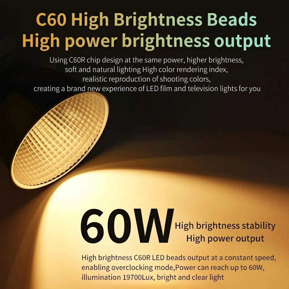 C60R Professional 60W Video Photography COB Fill Light RGB Stage Lamp, with 8 Batteries - EU Plug - 5