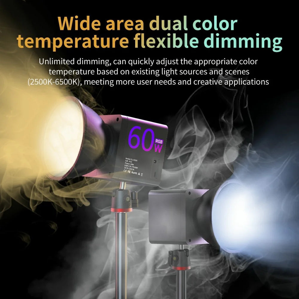 C60R Professional 60W Video Photography COB Fill Light RGB Stage Lamp, with 8 Batteries - EU Plug - 6