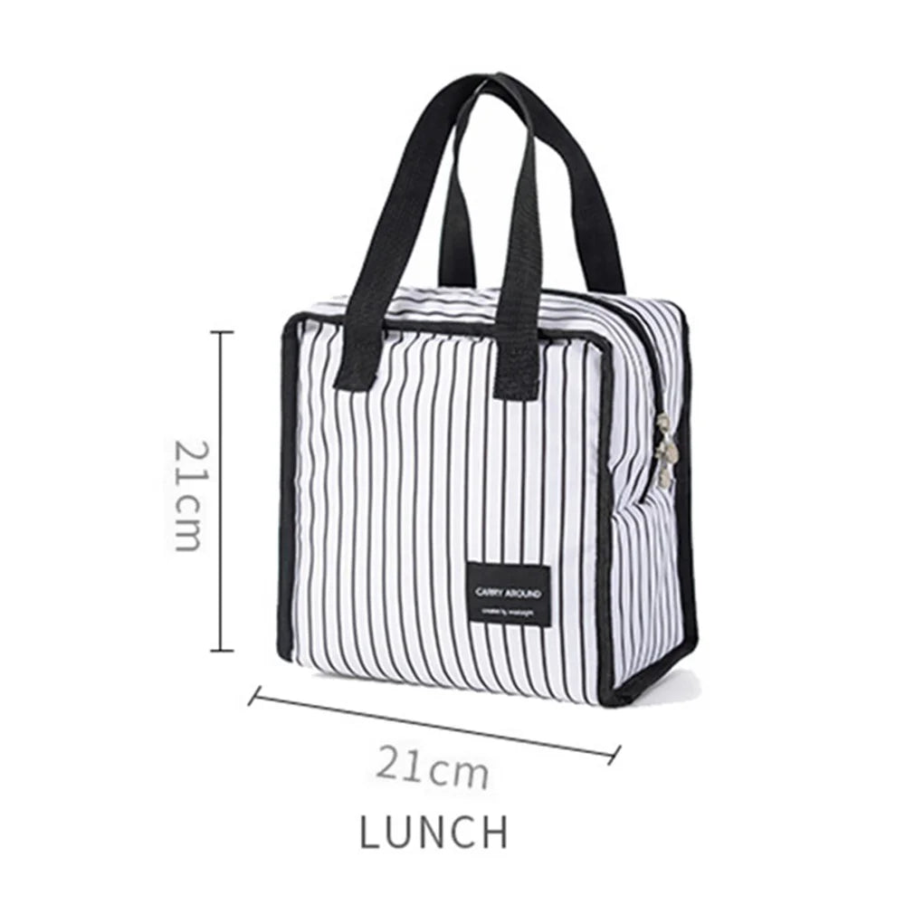 Stylish Insulated Lunch Tote Bag Picnic Office School Bento Zipper Bag - Square White - 6