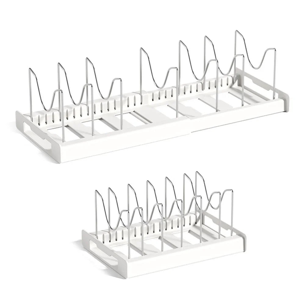 Retractable Adjustable Kitchen Storage Rack Pot Lid Dish Pan Storage Stand - White - 1