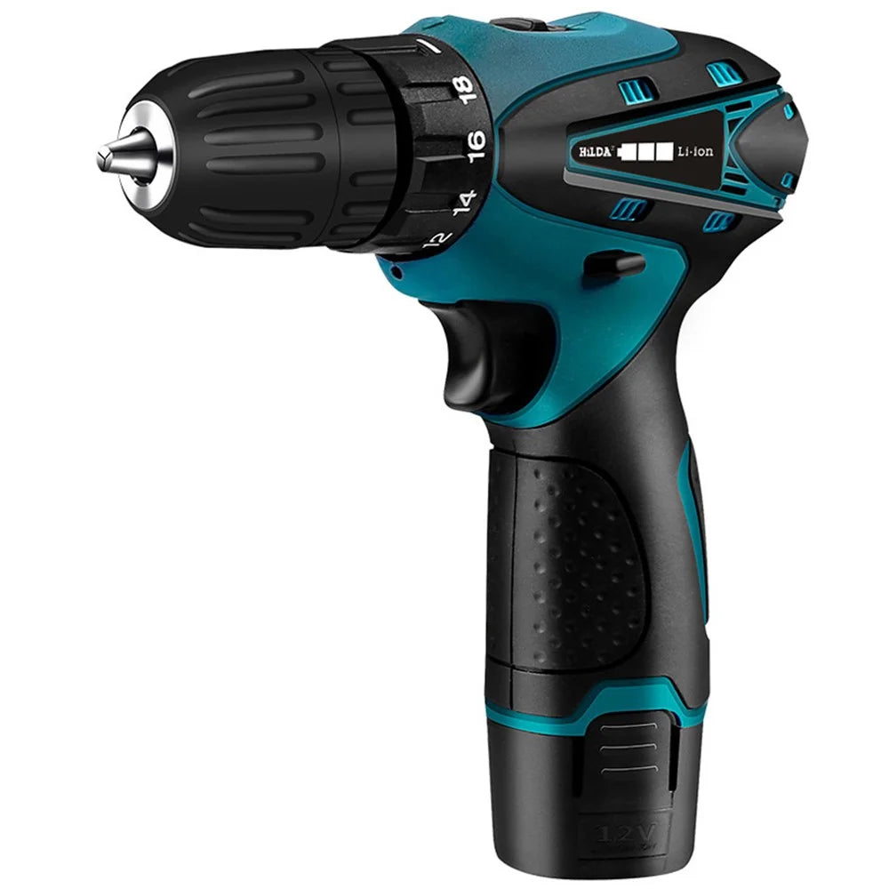 HILDA Cordless Electric Drill Screwdriver Rechargeable 12V Mini Drill Electric Screwdriver Tool with Plastic Box, EU Plug - 2