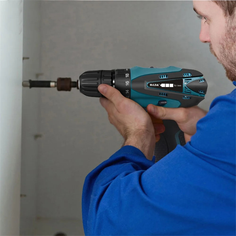 HILDA Cordless Electric Drill Screwdriver Rechargeable 12V Mini Drill Electric Screwdriver Tool with Plastic Box, EU Plug - 6