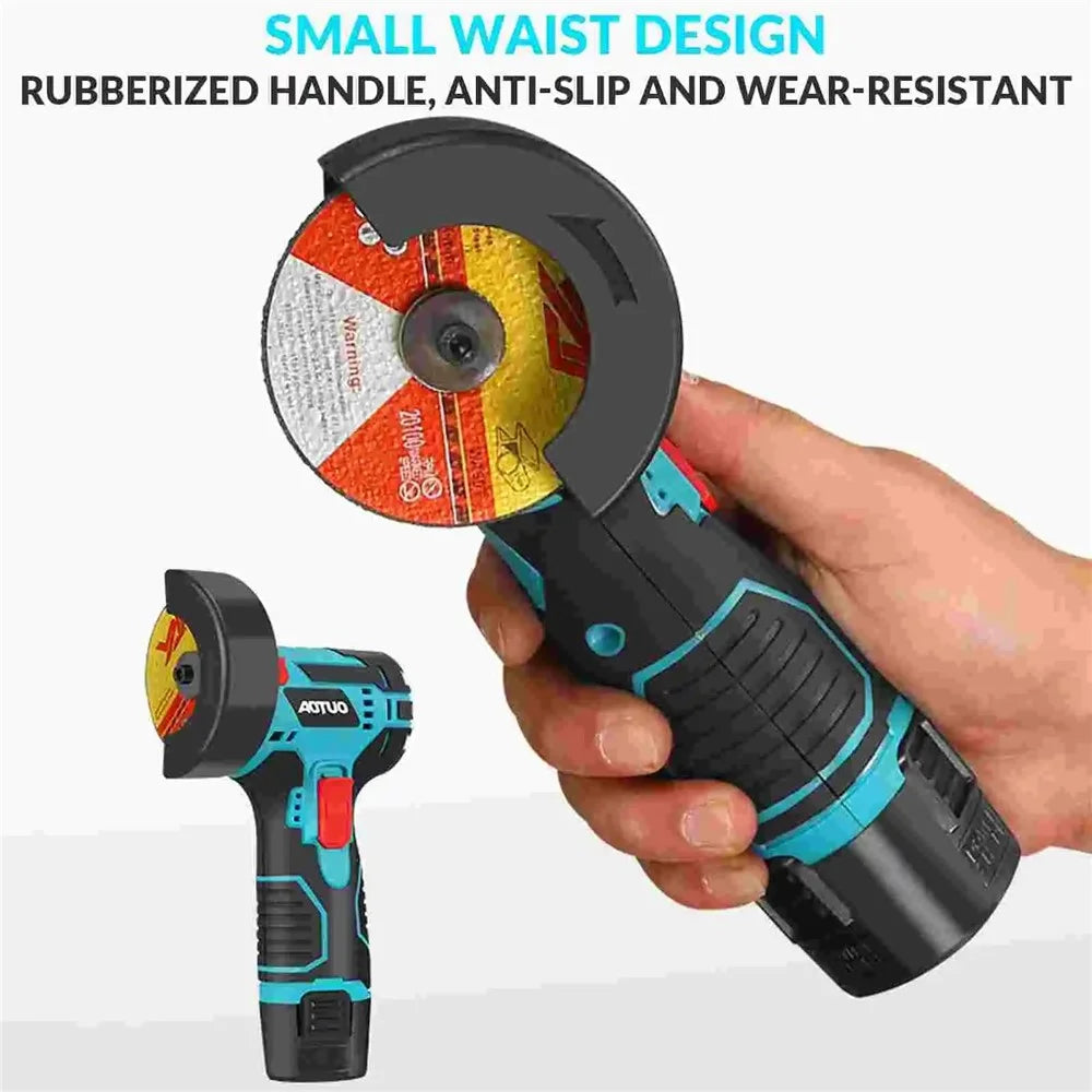 AOTUO Rechargeable 3-inch Angle Grinder Handheld Polisher with 2 Batteries and 3 Cutting Blades, EU Plug - 2