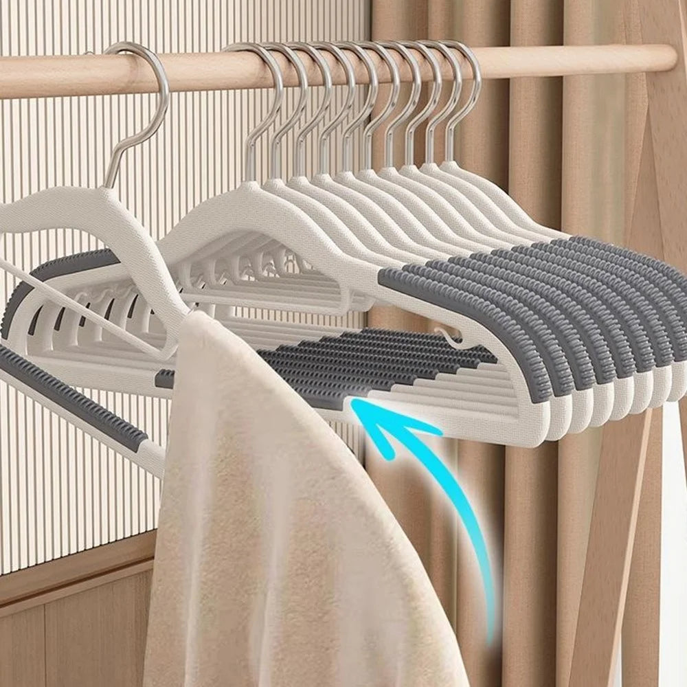 10Pcs Traceless Clothes Hangers Non Slip ABS Stainless Steel Wet Dry Use Wardrobe Organizer - Grey - 2