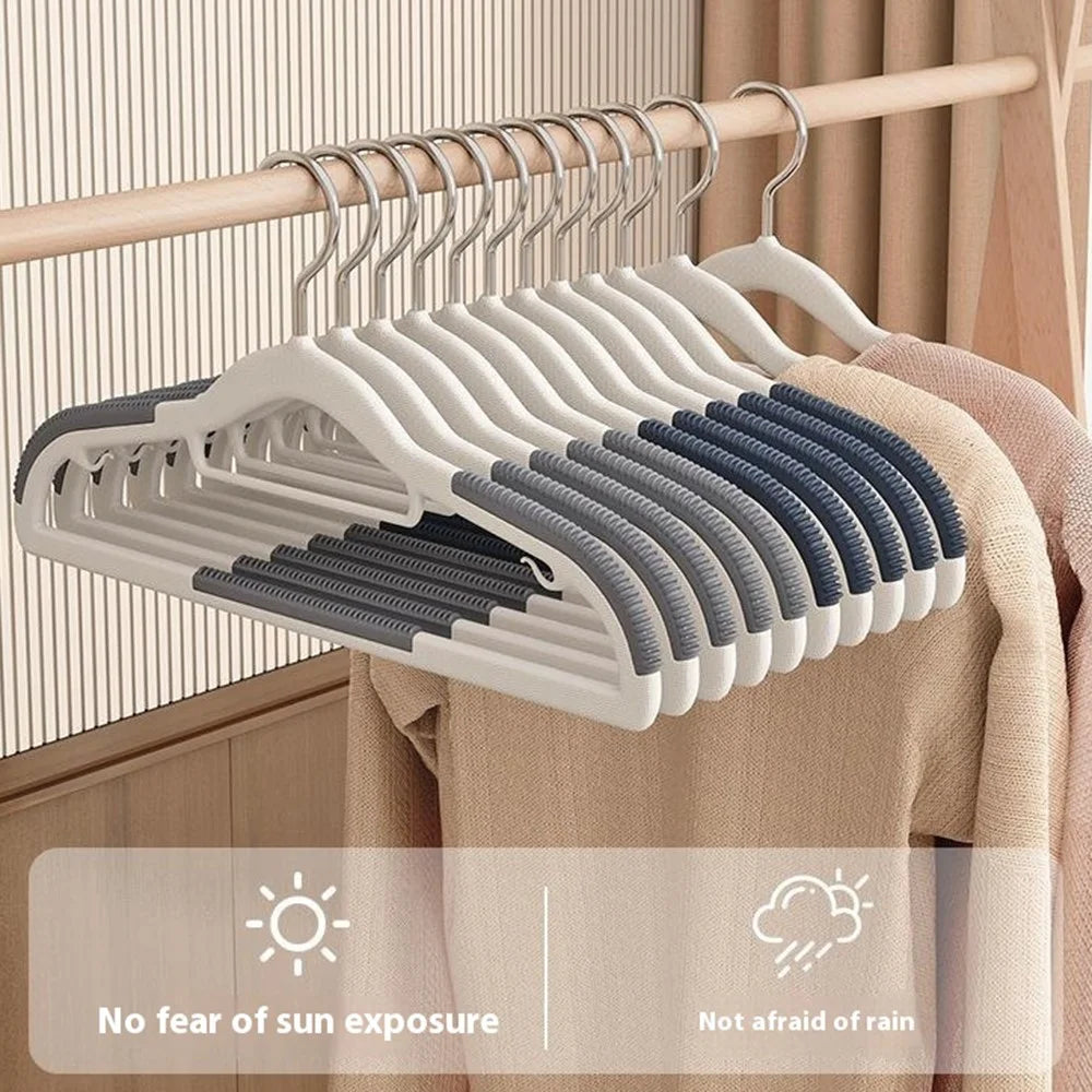 10Pcs Traceless Clothes Hangers Non Slip ABS Stainless Steel Wet Dry Use Wardrobe Organizer - Grey - 5