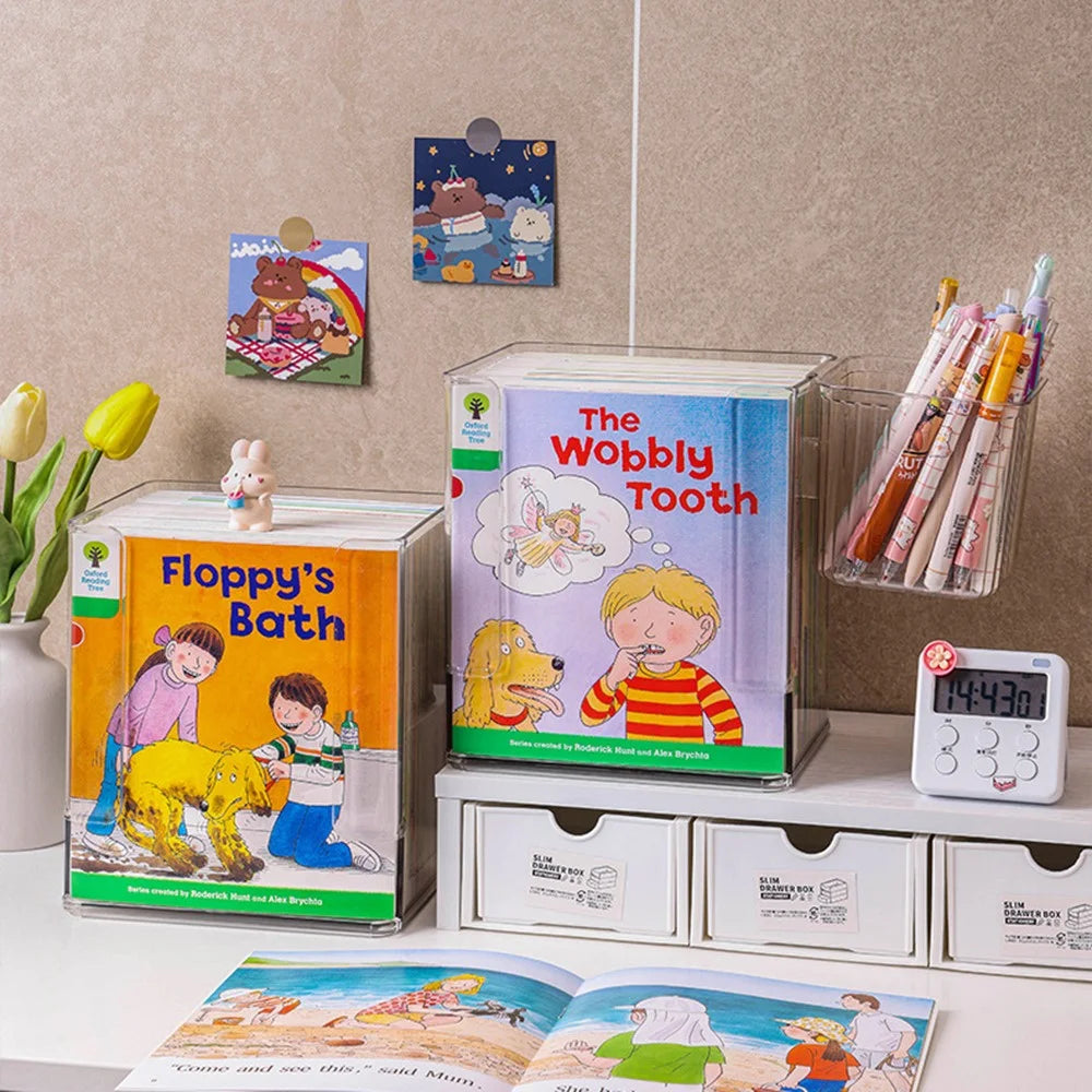 Clear Children's Book Organizer Desktop Bookshelf Storage Box For Picture Books  /  Desk Organization - 5