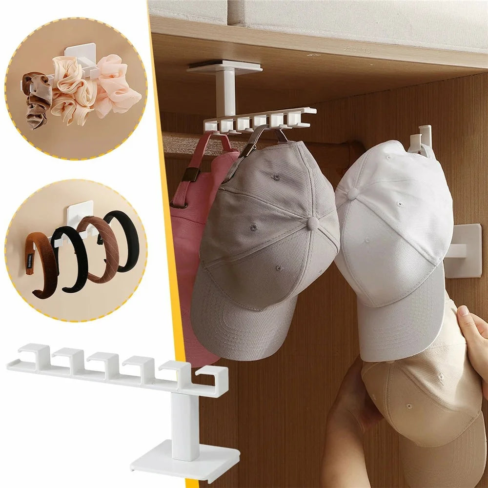 6 Hooks Adhesive L Shape Hanger Plastic Storage Rack for Cabinet No Drill Organizer - 2