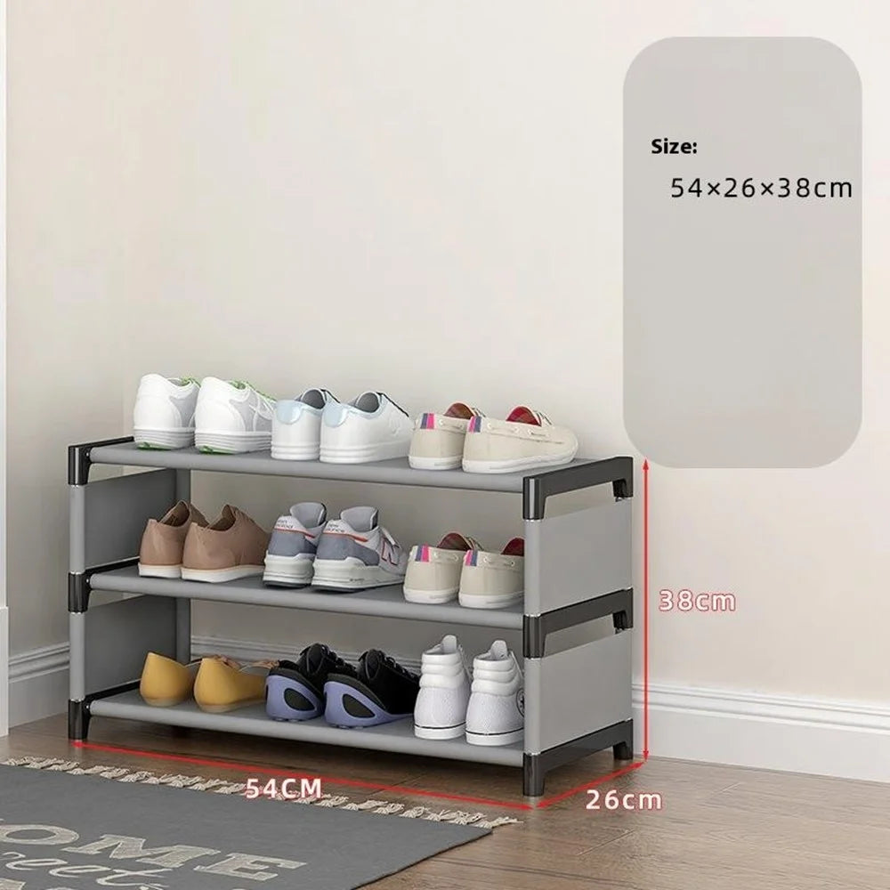3 Layers Space Saving Shoe Rack Shoe Storage Organizer Shelf for Apartment Entryway, 54 x 26 x 38cm - Grey - 7