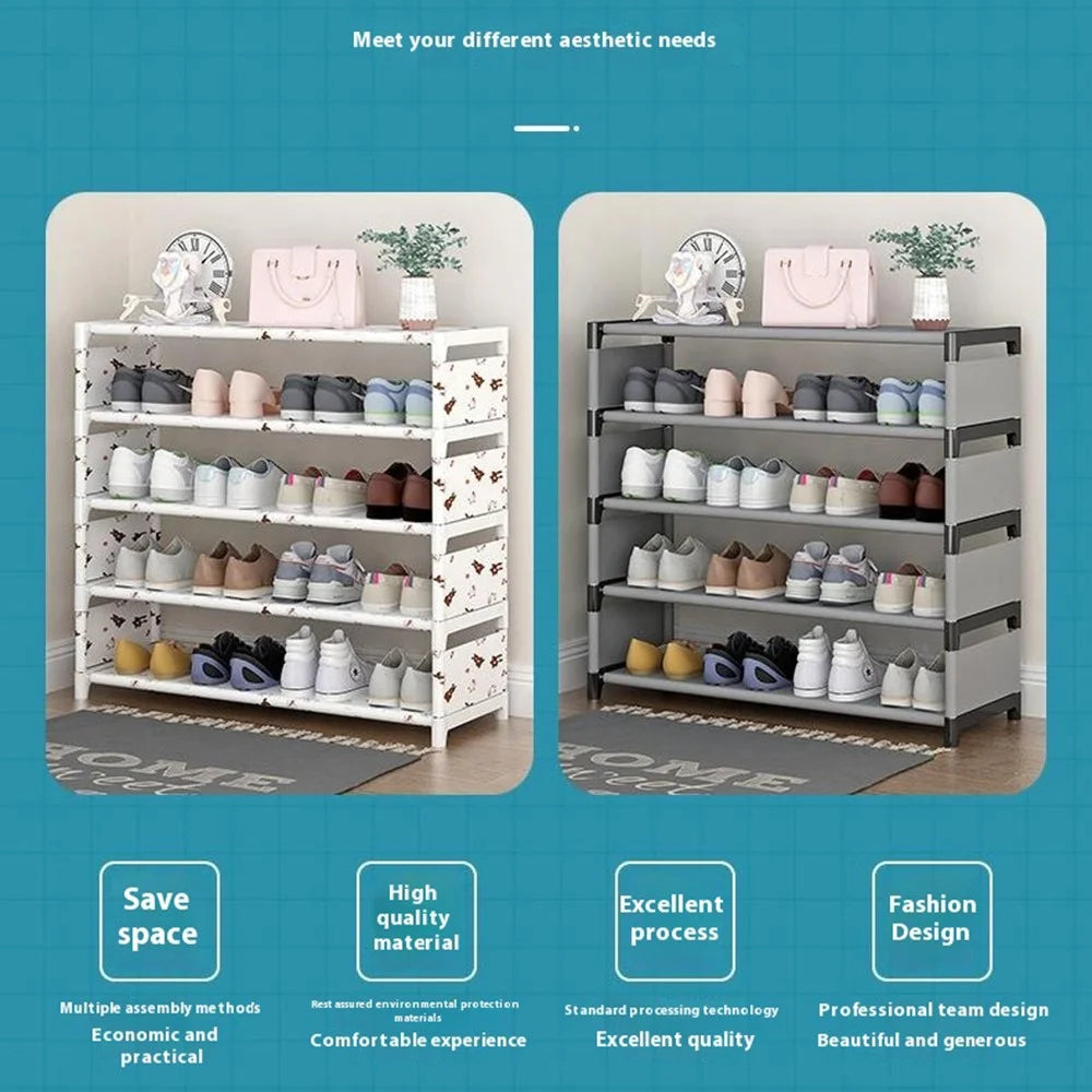 5 Layers Space Saving Shoe Rack Shoe Storage Organizer Shelf for Apartment Entryway, 54 x 26 x 72cm - Grey - 7