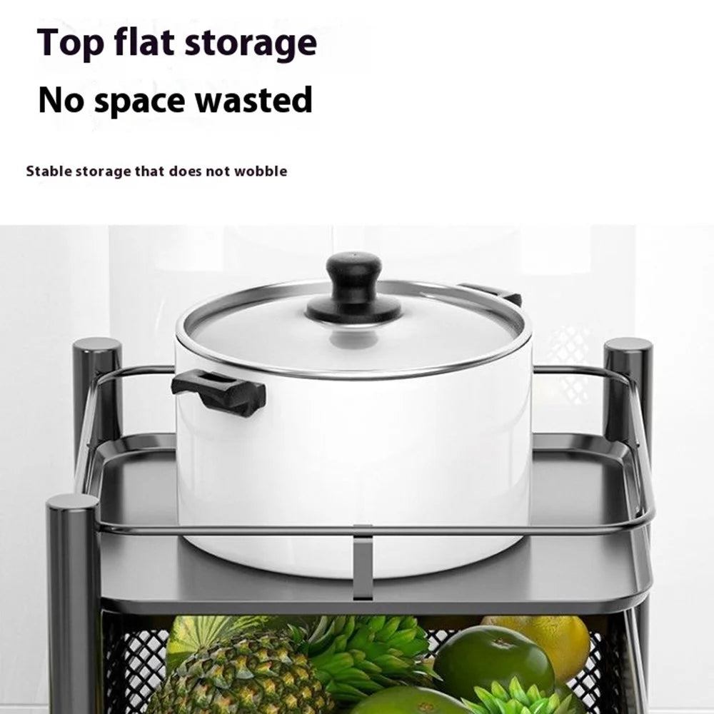 5-Tier Rotating Basket Home Storage Cart Carbon Steel Kitchen Fruits Vegetables Snacks Organizer - Black - 4