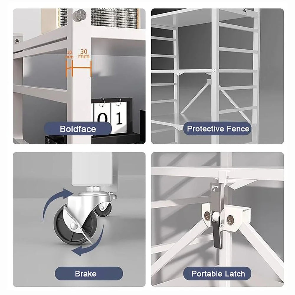 4 Tiers Foldable Kitchen Storage Rack Heavy Duty Carbon Steel Shelf for Microwave Oven with Wheels - Black - 4
