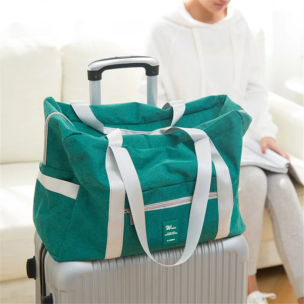 WEEKEIGHT Portable Folding Travel Storage Bag Large Capacity Tote Luggage Sports Duffle for Suitcase - Watermelon Red - 2