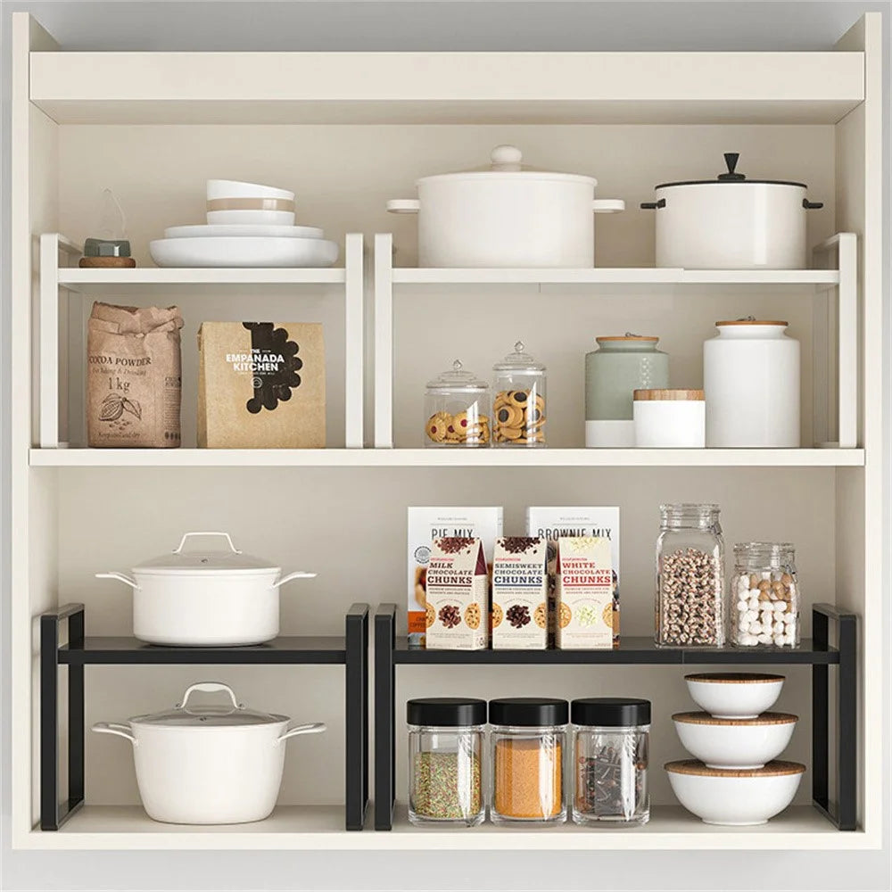 Kitchen Cabinet Organizer 25cm Height Shelf Rack Cookware Dish Storage Stand Spice Holder - Black - 3