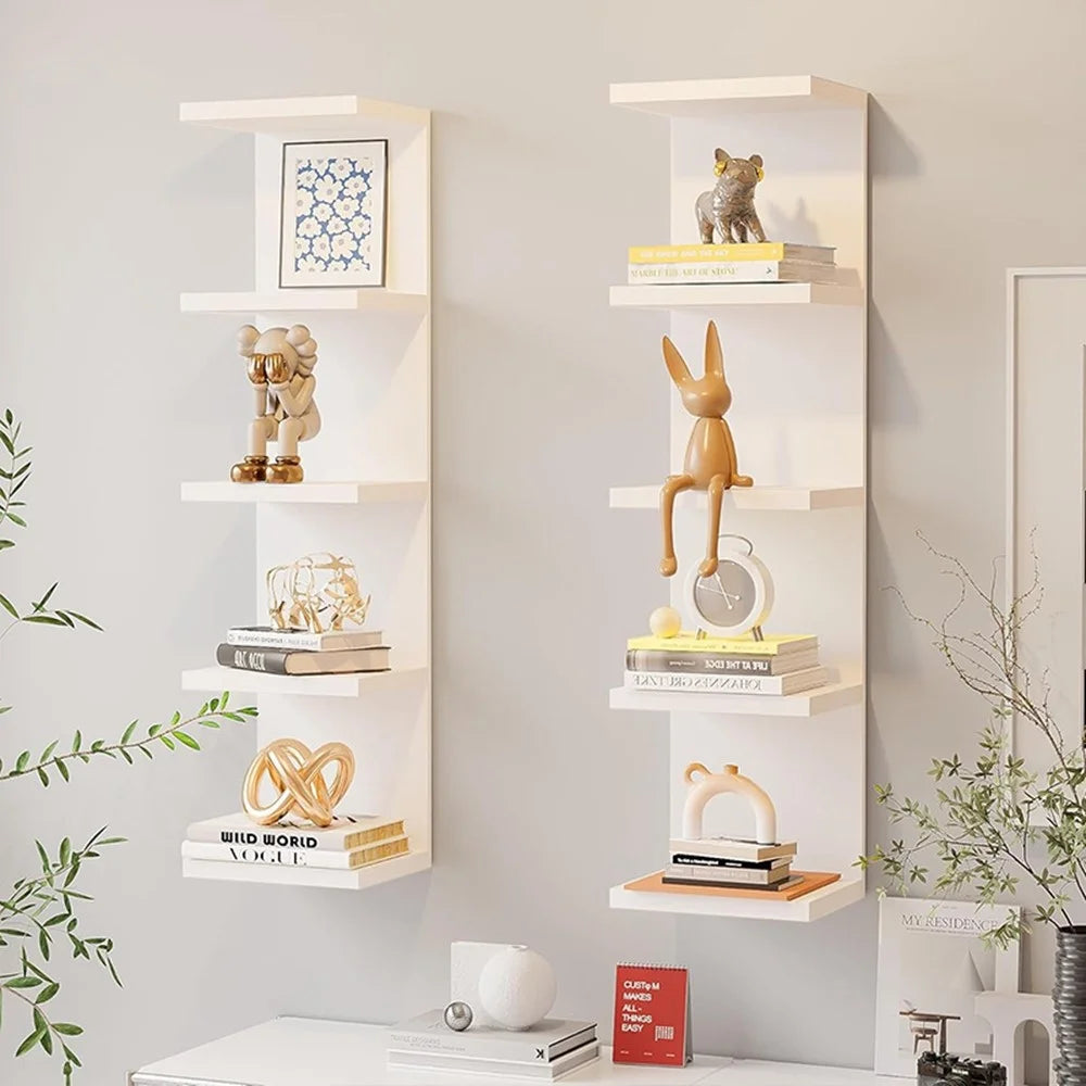 Wall Mounted Multi-Layer Shelf No Drilling 5 Tier Storage Rack Floating Display Organizer for Living Room Bedroom - White - 2