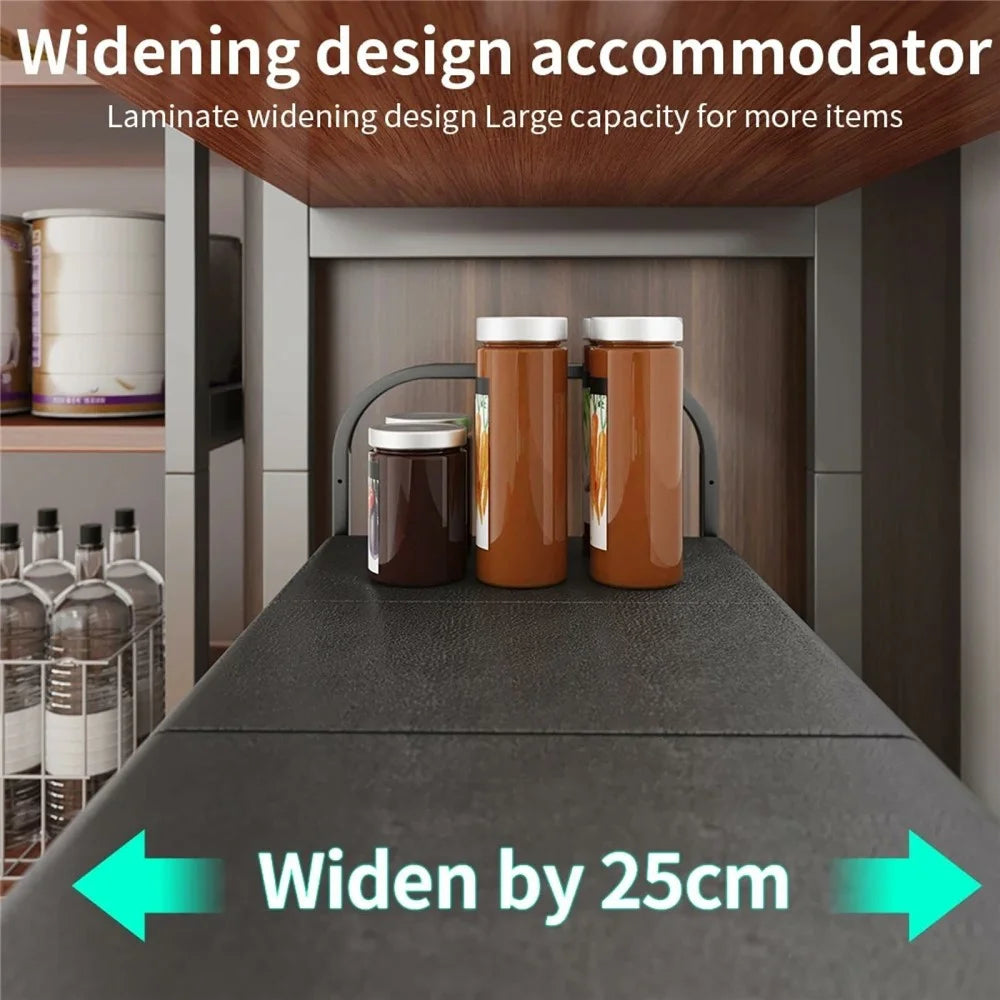 Expandable Under Sink Organizer Carbon Steel Kitchen Cabinet Storage Rack Single Tier 4 Boards Adjustable Shelf - Black - 2