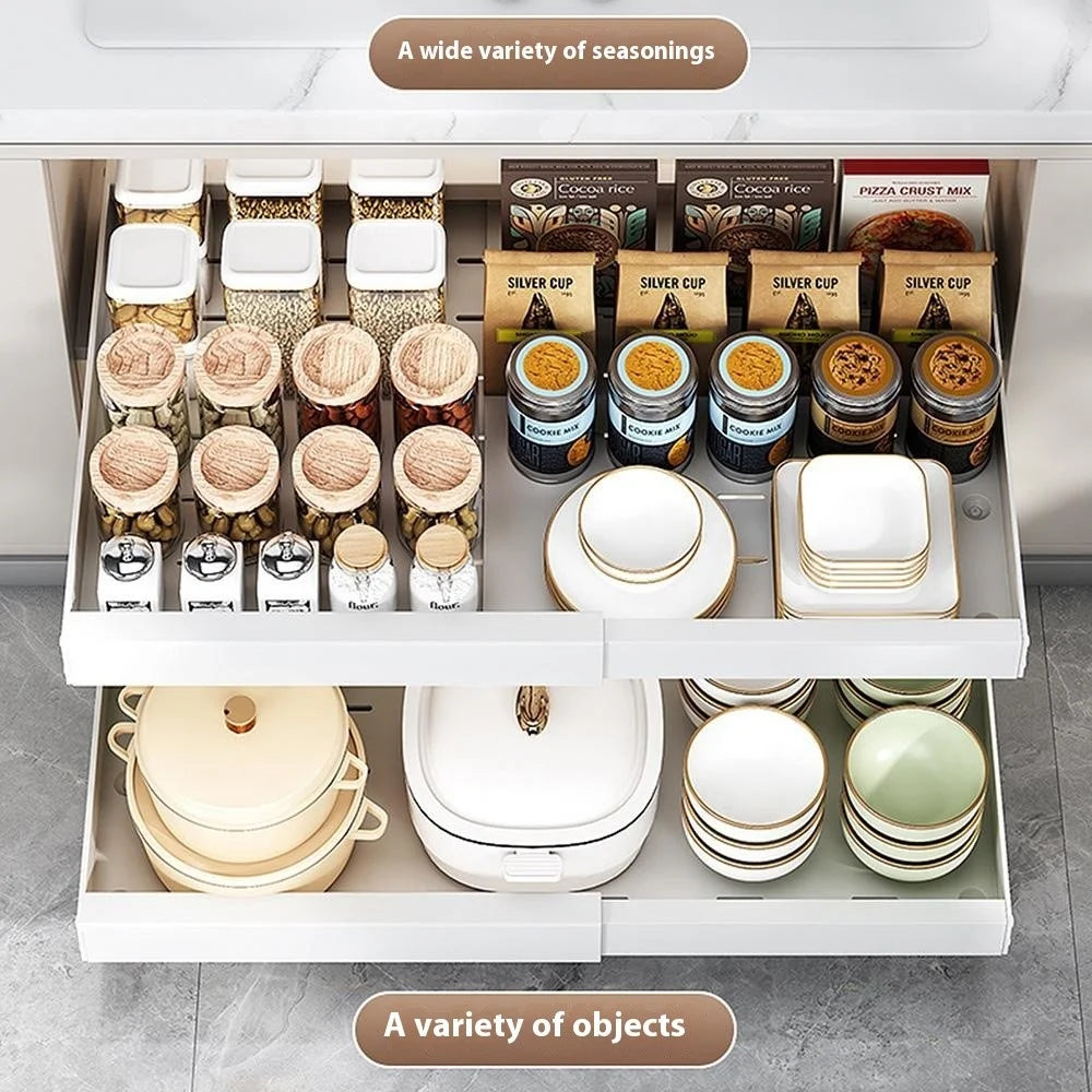 Extendable Under Sink Organizer Pull Out Kitchen Cabinet Drawer 32 - 50cm Length 52cm Width Storage Rack - White - 4