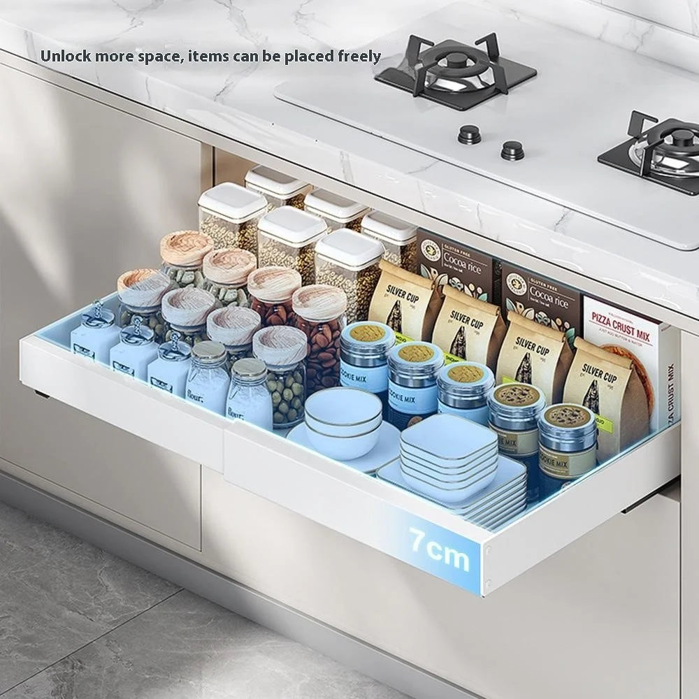 Extendable Under Sink Organizer Pull Out Kitchen Cabinet Drawer 32 - 50cm Length 52cm Width Storage Rack - White - 5