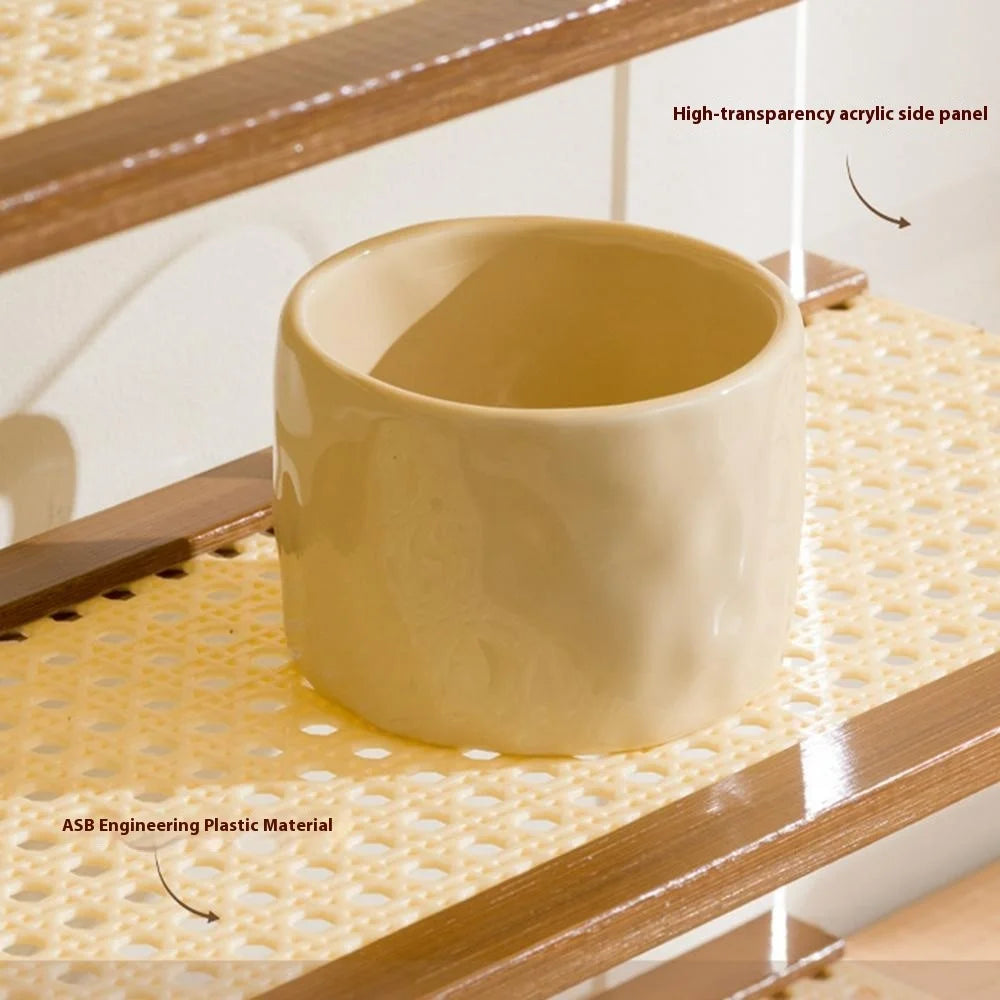 Bamboo Wood Acrylic 3 Tier Cup Holder Stand For Desk Table Coffee Mug Organizer 33cm Storage Rack - Brown - 4