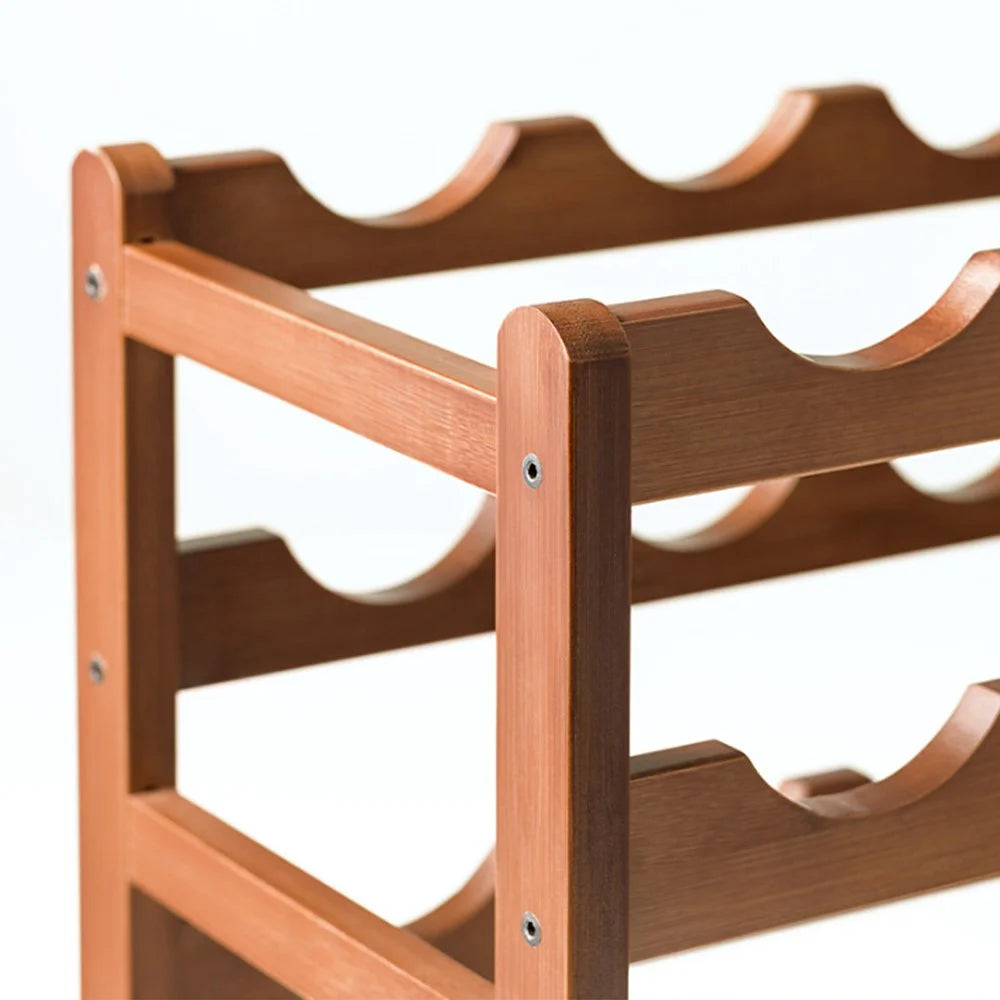 Creative 3-Tier Wine Rack for 9 Bottles Bamboo Tabletop Display Stand Home Bar Storage Organizer - 3