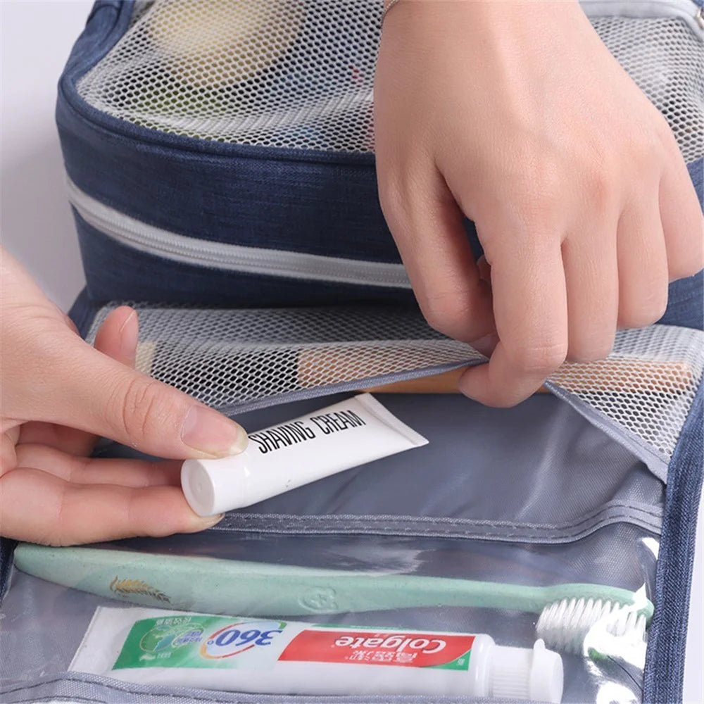 WEEKEIGHT Portable Travel Toiletry Bag Multi-pocket Mesh Design Cosmetics Storage Bag with Hanging Hook - Navy Blue - 5