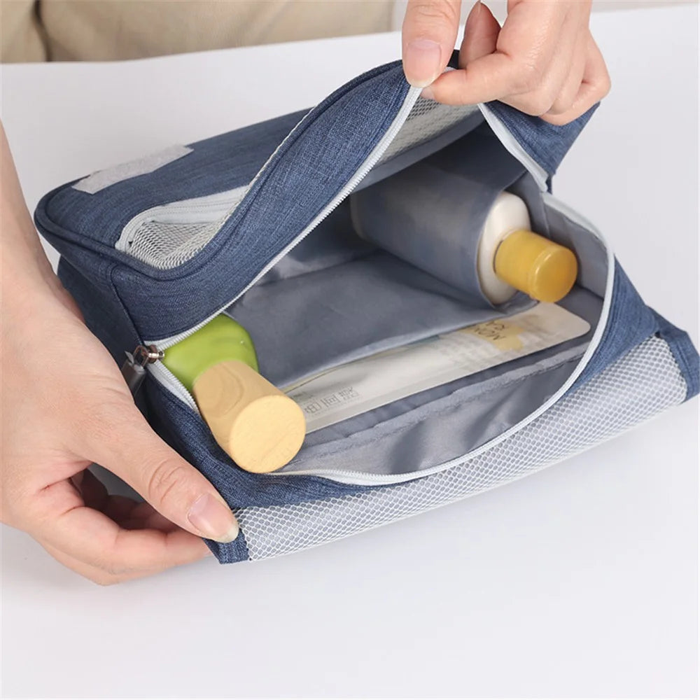 WEEKEIGHT Portable Travel Toiletry Bag Multi-pocket Mesh Design Cosmetics Storage Bag with Hanging Hook - Navy Blue - 6