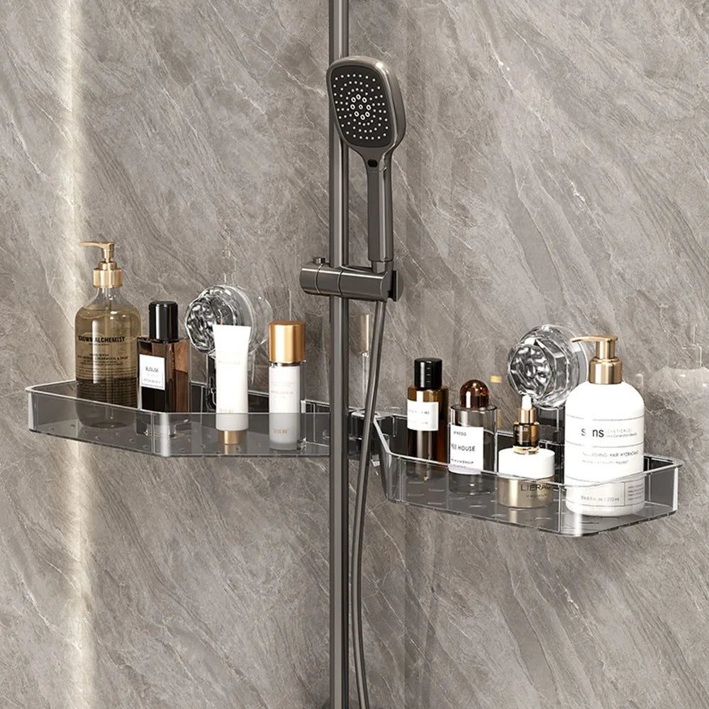U-Shaped Faucet Organizer For Bathroom Sink No Drill Storage Rack Wall Mounted Shelf - Transparent Grey - 3