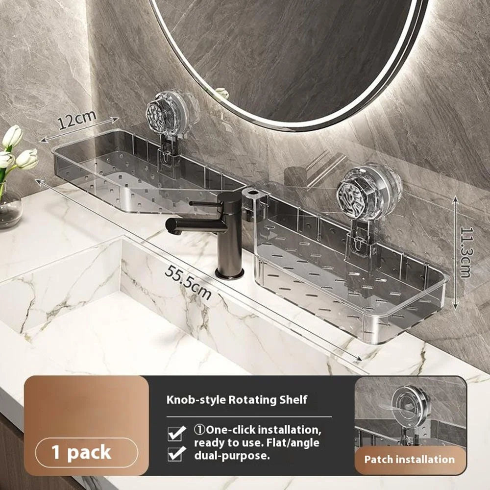 U-Shaped Faucet Organizer For Bathroom Sink No Drill Storage Rack Wall Mounted Shelf - Transparent Grey - 5