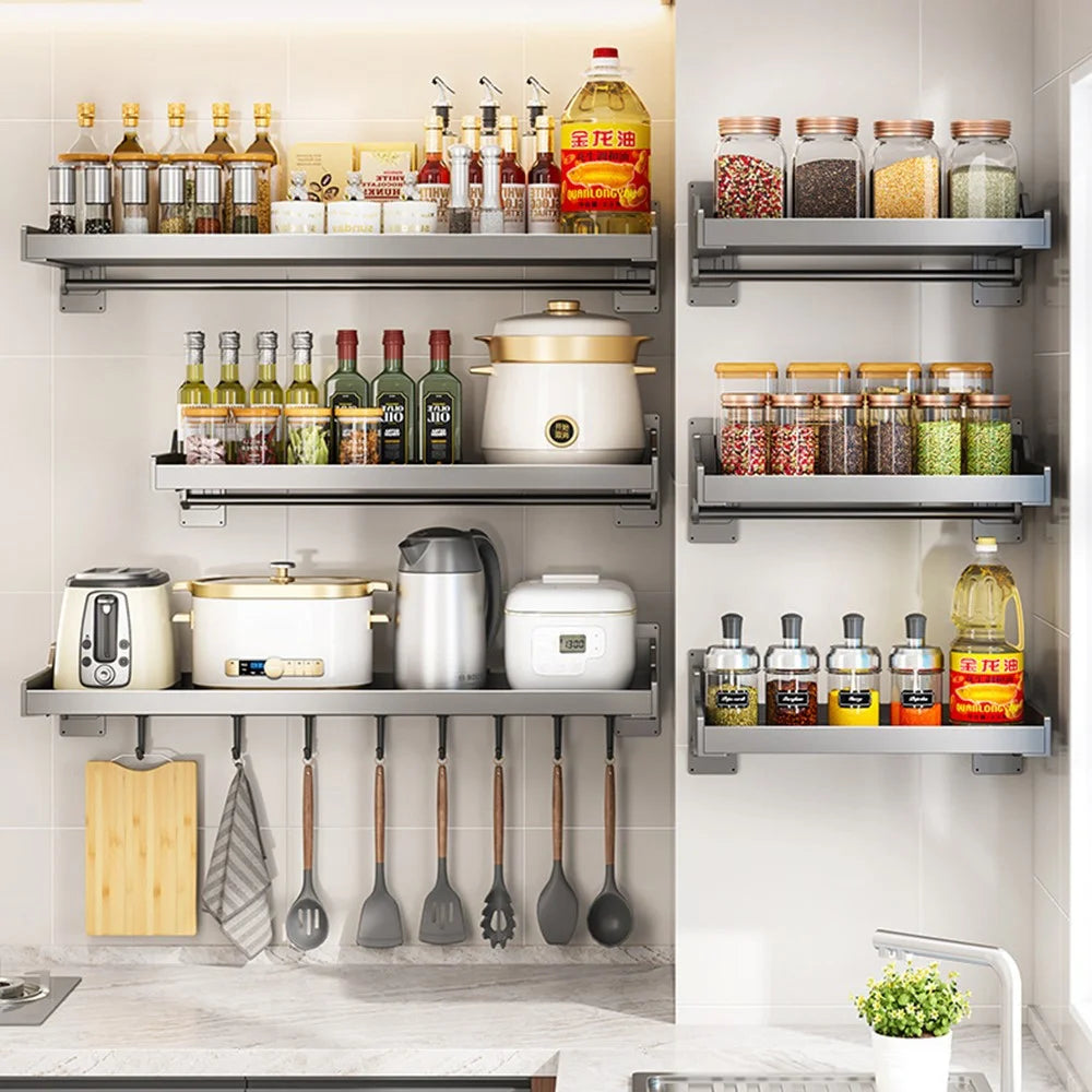 Spice Storage Holder 20x30cm Wall Mounted No Drill Kitchen Organizer Display Rack - 2