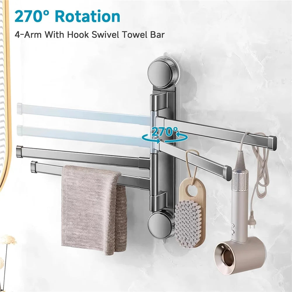Suction Cup Rotatable Towel Rack 4 Bars 32cm No Drilling Bathroom Hanger - Tarnish - 2