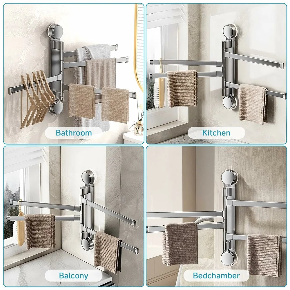 Suction Cup Rotatable Towel Rack 4 Bars 42cm No Drilling Bathroom Hanger - Tarnish - 6
