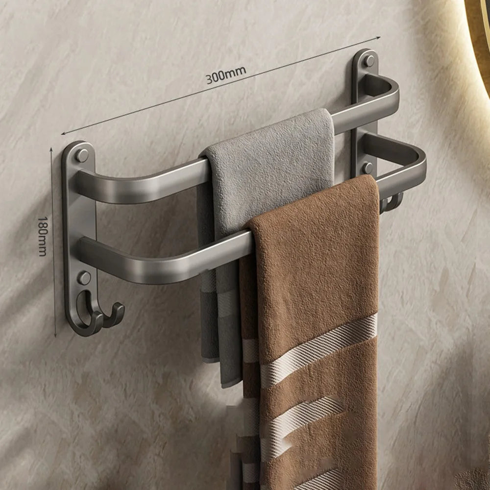 30cm Double Bar Aluminum Towel Rack Wall Mounted No Drilling Bathroom Towel Shelf Hanger - 3