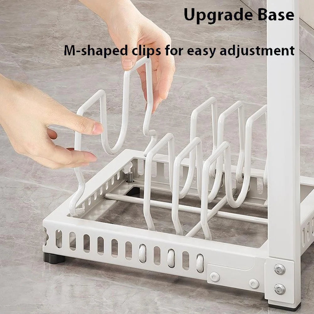 3 Tiers Kitchen Pot Rack Organizer Adjustable Height Carbon Steel Storage Shelf Cookware Holder - Black - 2