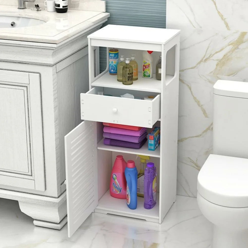 Multi-Tier Bathroom Storage Cabinet PVC Floor Standing Shelf with Drawer - 4