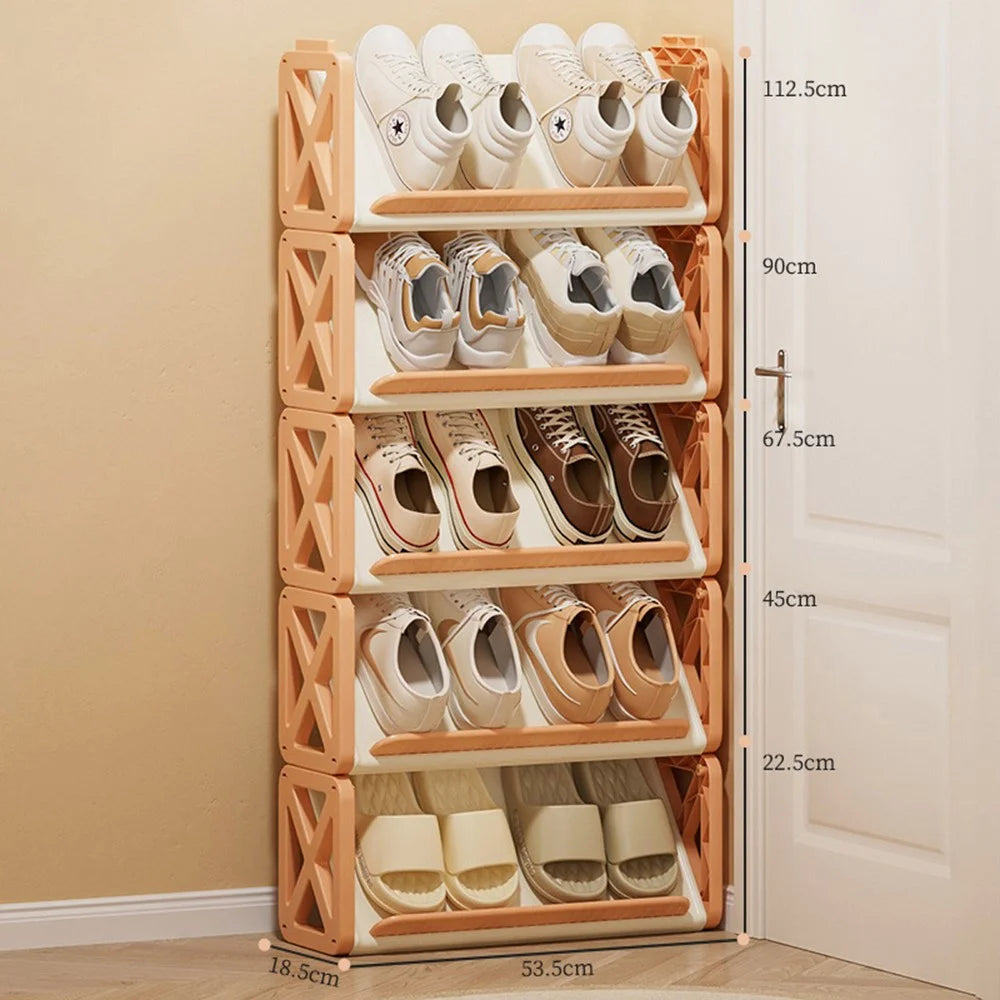 5-Tier Entryway Shoe Rack Cabinet Space-Saving Indoor Hallway Storage Organizer - Cream Color - 1