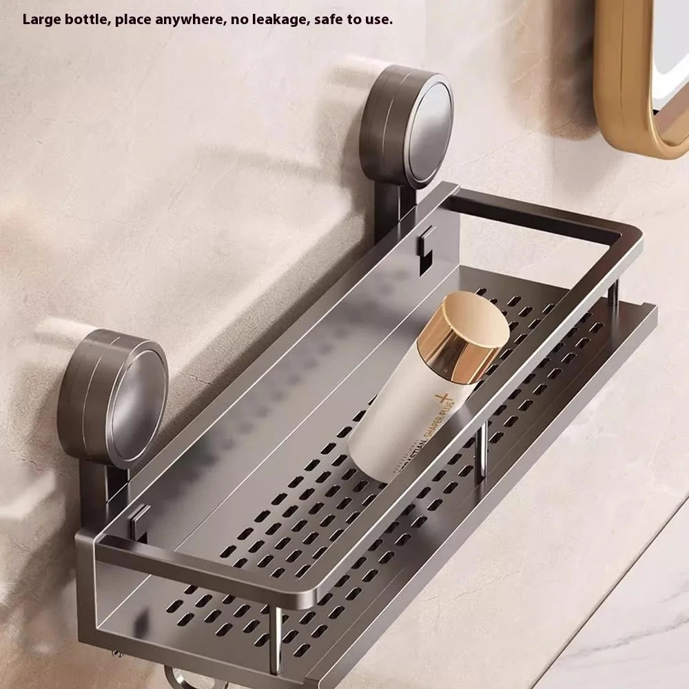 Suction Cup Bathroom Shelf 2-Tier 30cm Wall Mounted Storage Rack with Rod / Hooks No Drilling for Toiletries - 2