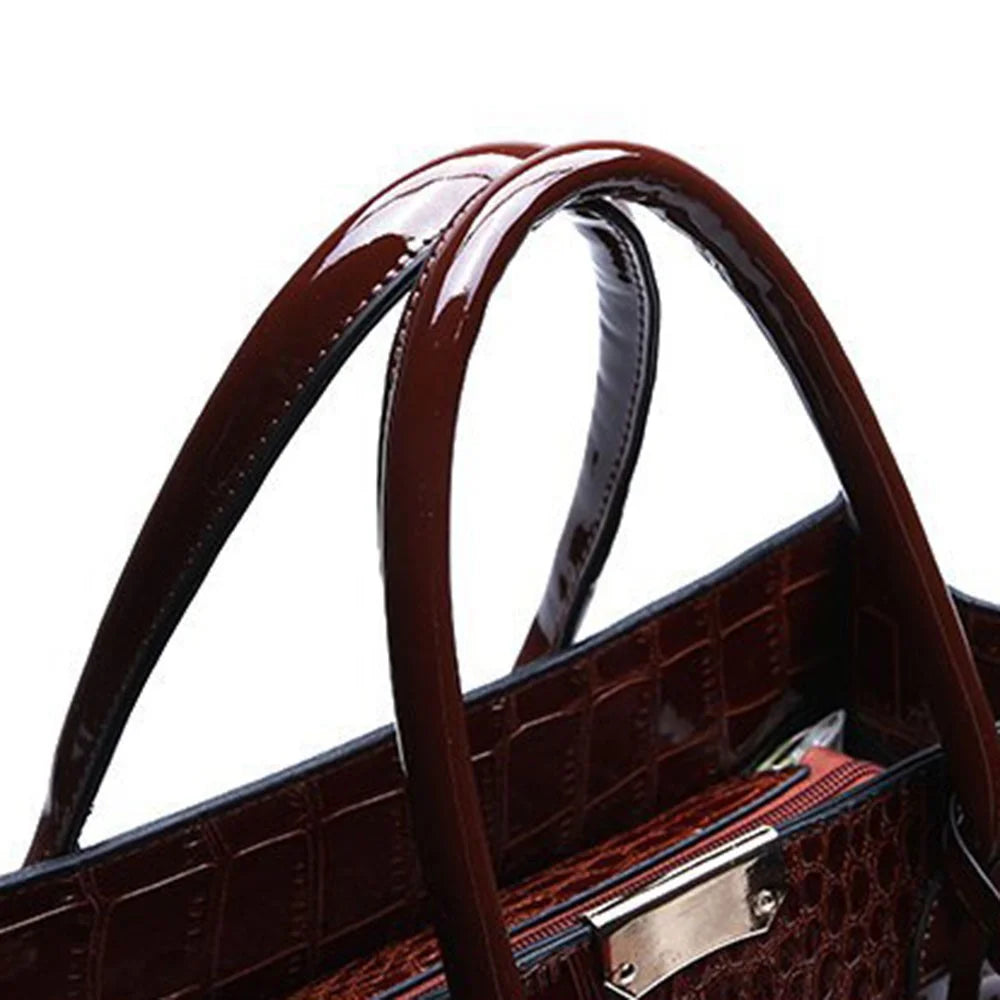 Fashion Crocodile Texture Handbag PU Leather Women Tote Bag Shoulder Bag - Wine Red - 4