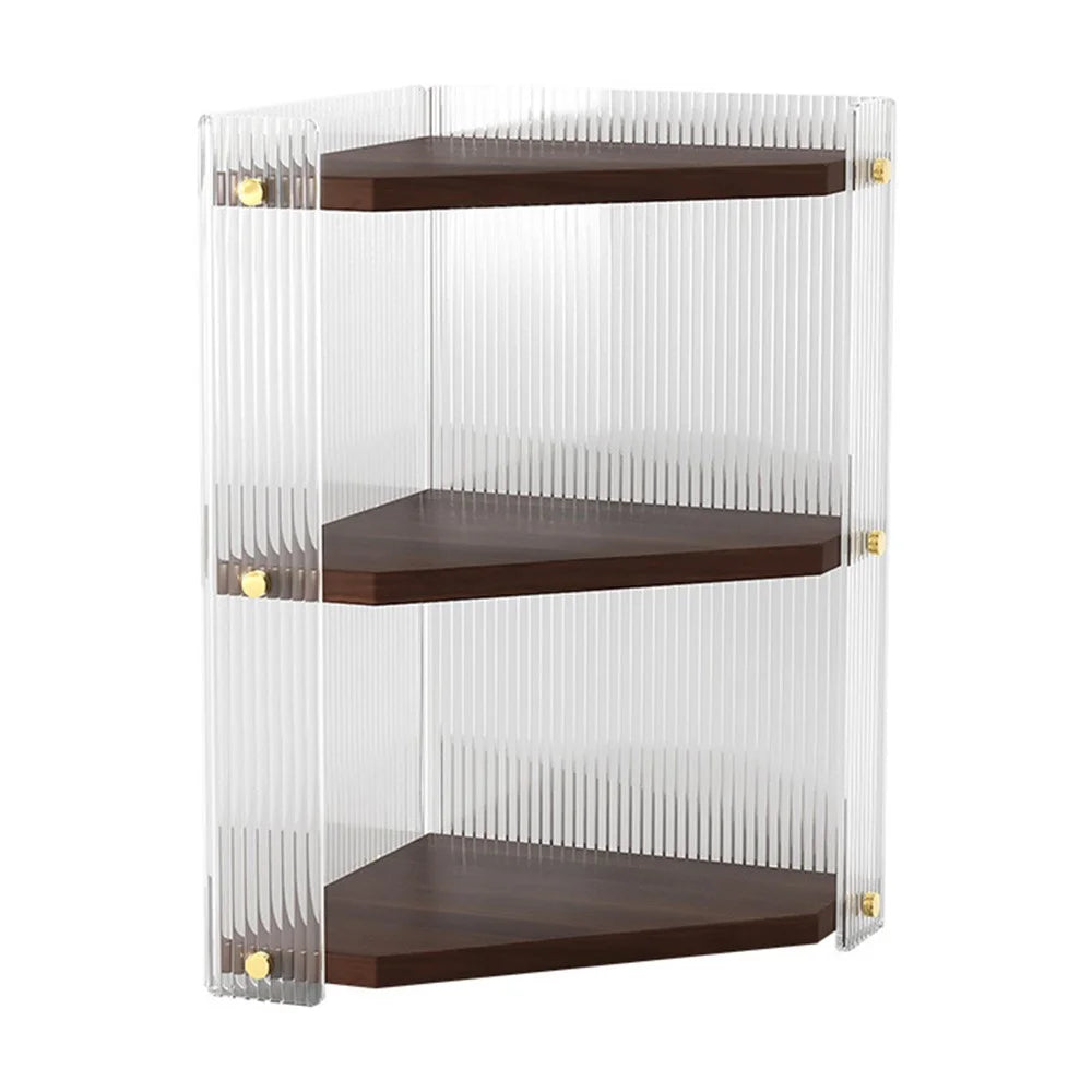 Wooden Corner Shelf 3-Tier Bathroom Countertop Organizer Cosmetic Storage Rack for Washroom / Vanity - 2
