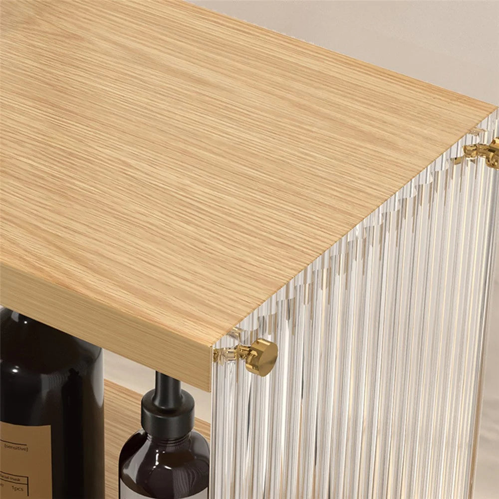1 Tier Cup Holder Desk Organizer Transparent Acrylic Wooden Board Storage Rack Multi Purpose Tissue Stand - Wood Color - 2