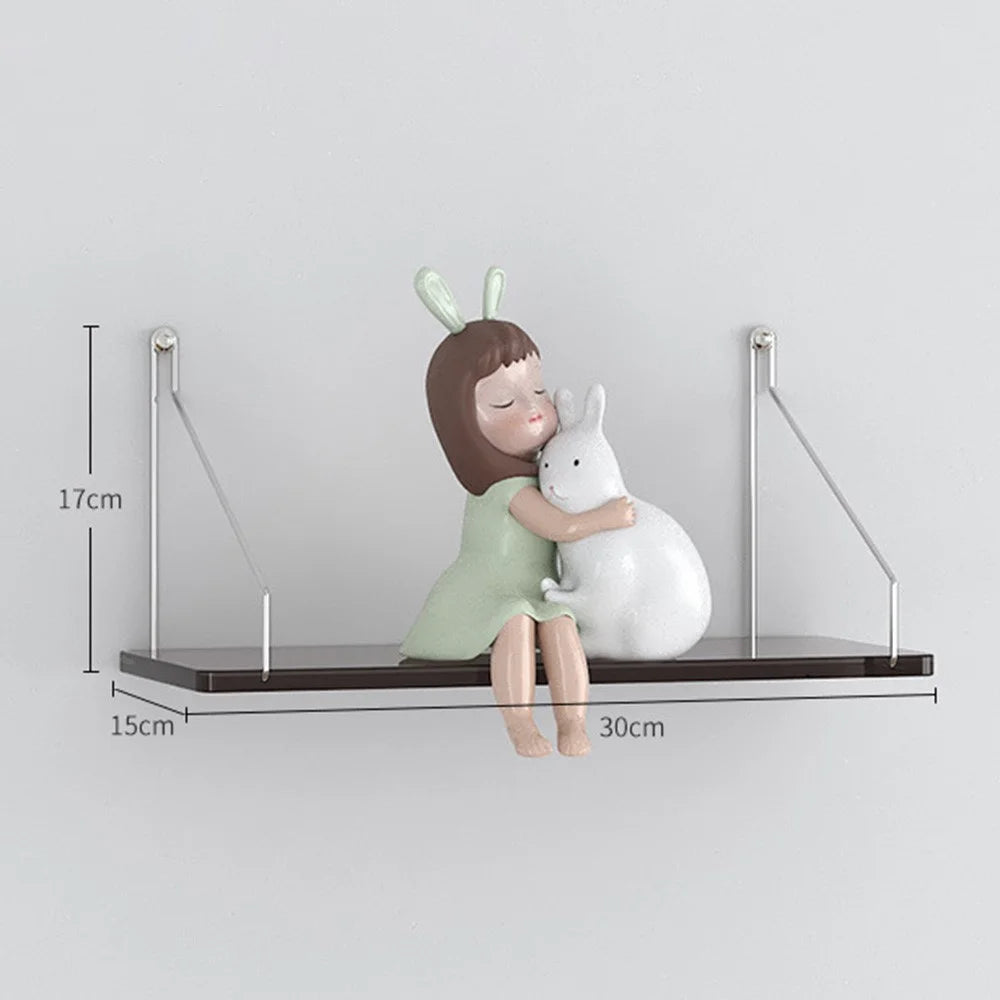 30 x 15cm Wall Mounted Floating Shelf Transparent Acrylic Bookshelf Display Rack for Living Room - Transparent Tawny - 1