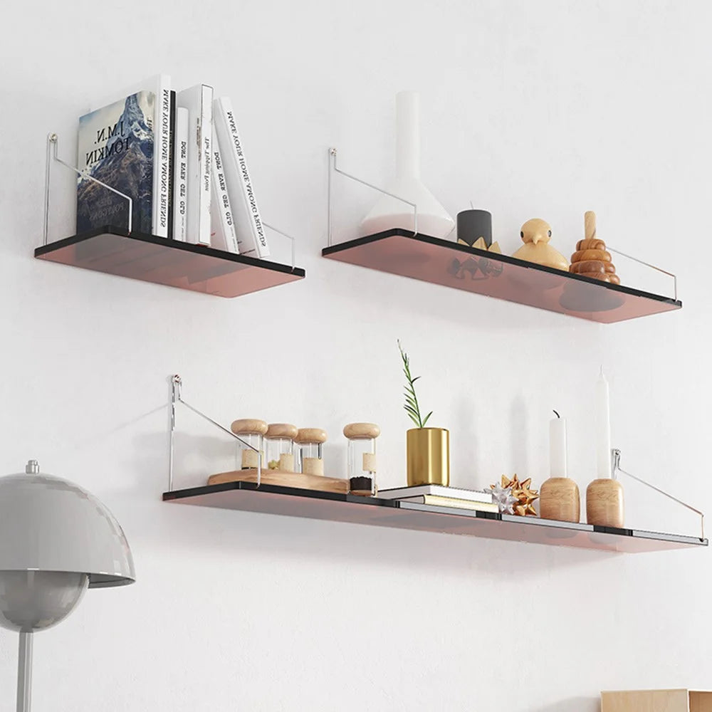 30 x 15cm Wall Mounted Floating Shelf Transparent Acrylic Bookshelf Display Rack for Living Room - Transparent Tawny - 3