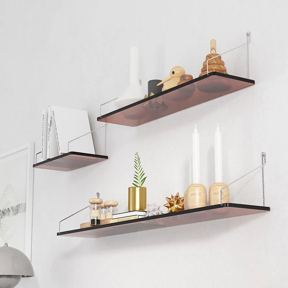 30 x 15cm Wall Mounted Floating Shelf Transparent Acrylic Bookshelf Display Rack for Living Room - Transparent Tawny - 5