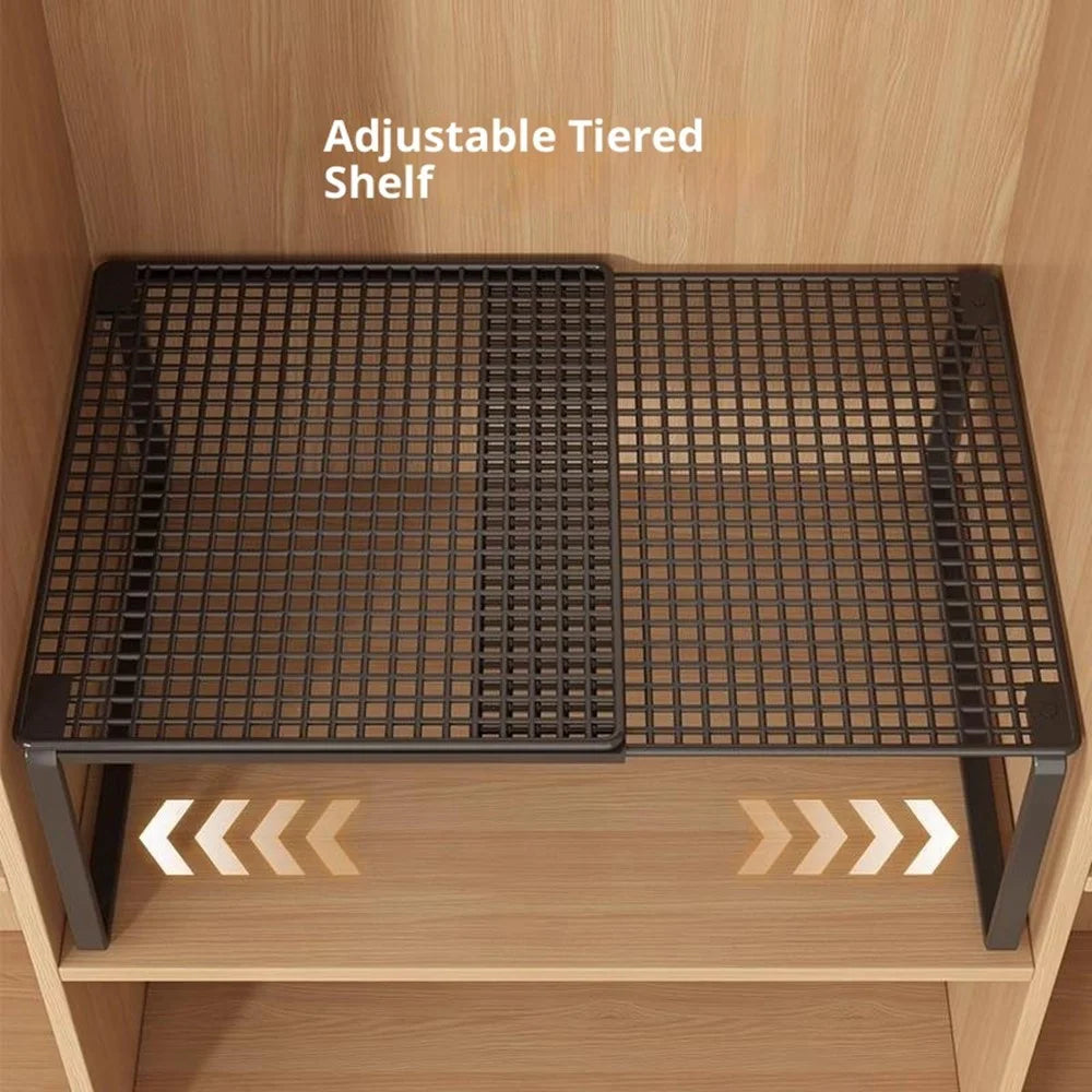 38-62cm Expandable Closet Organizer Shelf Pull-Out Partition Clothes Storage Holder for Space Saving - Black - 2