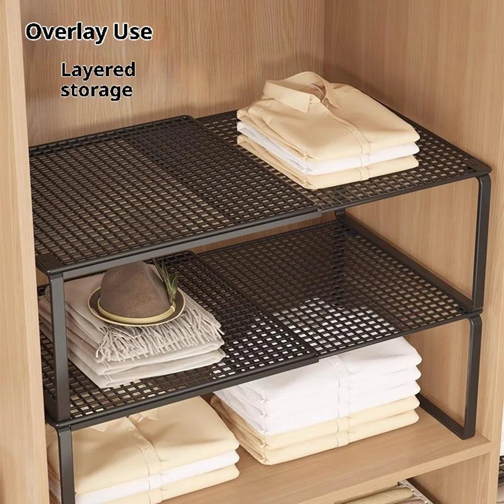 38-62cm Expandable Closet Organizer Shelf Pull-Out Partition Clothes Storage Holder for Space Saving - Black - 3