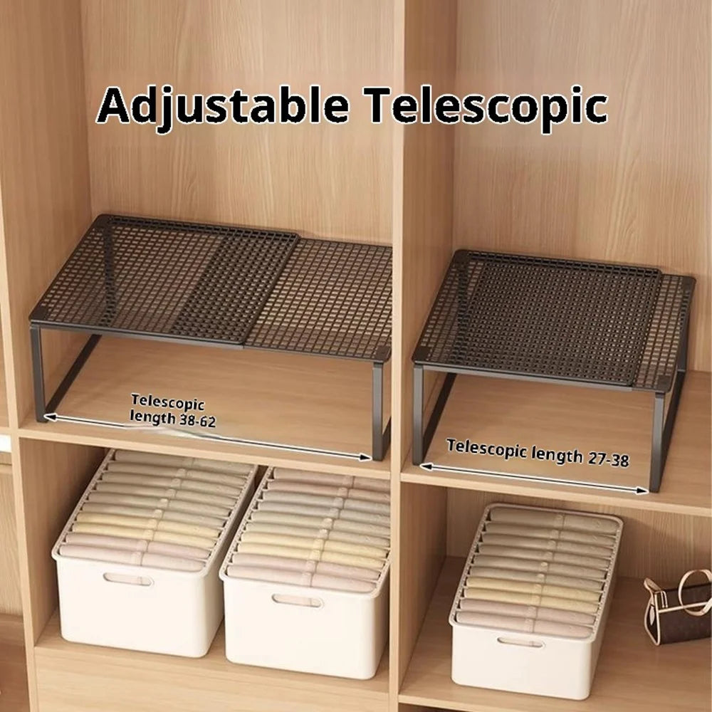 38-62cm Expandable Closet Organizer Shelf Pull-Out Partition Clothes Storage Holder for Space Saving - Black - 4