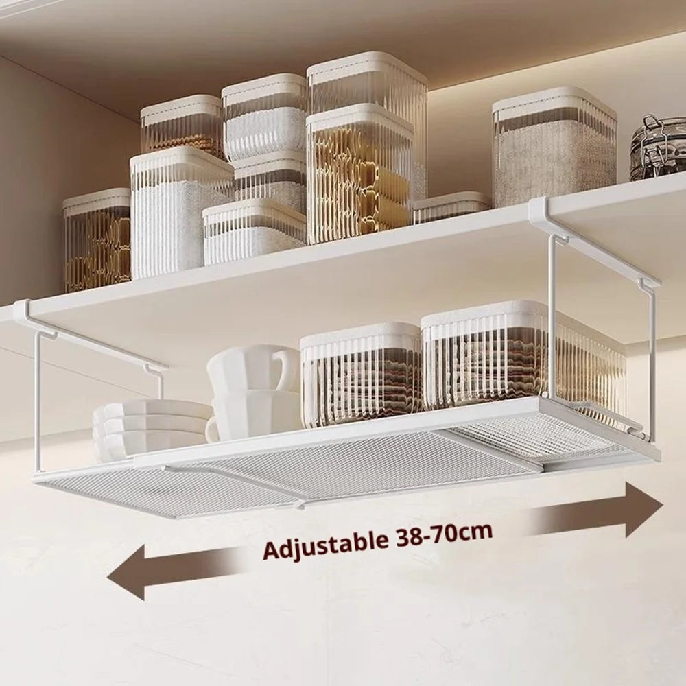 Expandable Undershelf Storage Basket for Spices Condiments Space Saving Kitchen Cabinet Organizer - White - 3