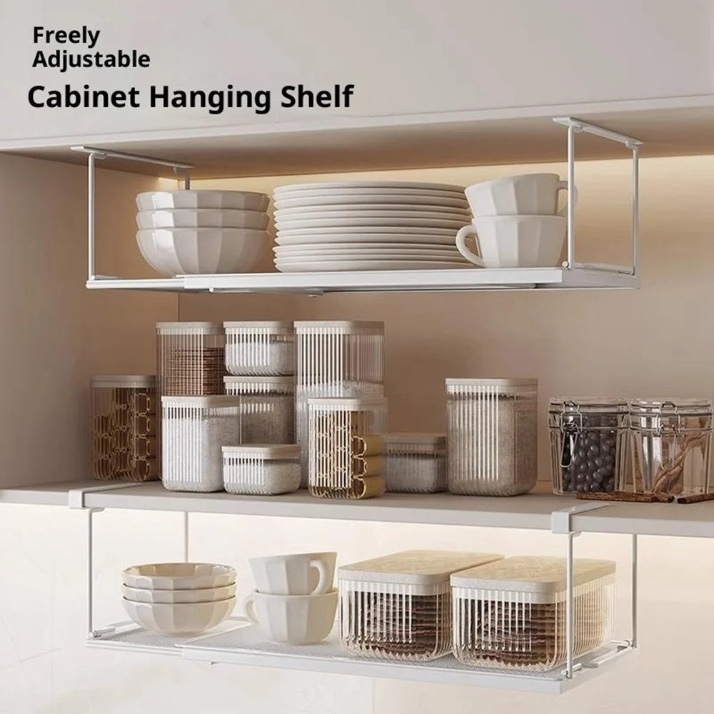 Expandable Undershelf Storage Basket for Spices Condiments Space Saving Kitchen Cabinet Organizer - White - 5