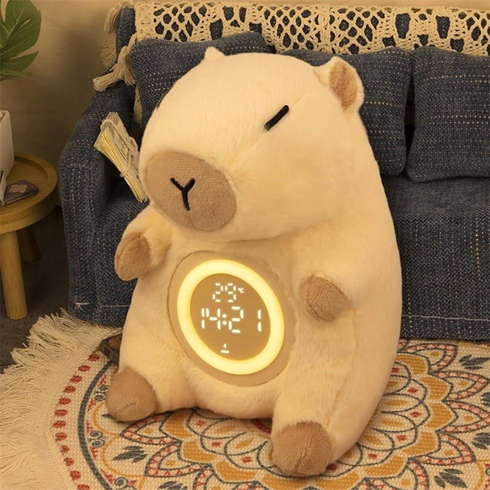 Cute Capybara Shape Plush Toy Bedside Lamp for Bedroom Alarm Clock with Night Light Birthday Gift - 3